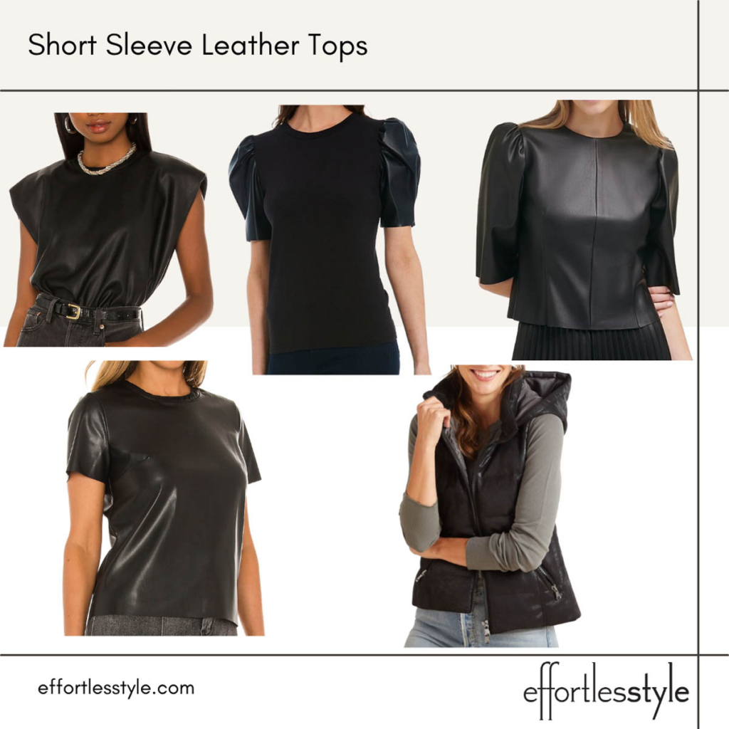 Short Sleeve Leather Tops Faux Leather Tops Vegan Leather Tops