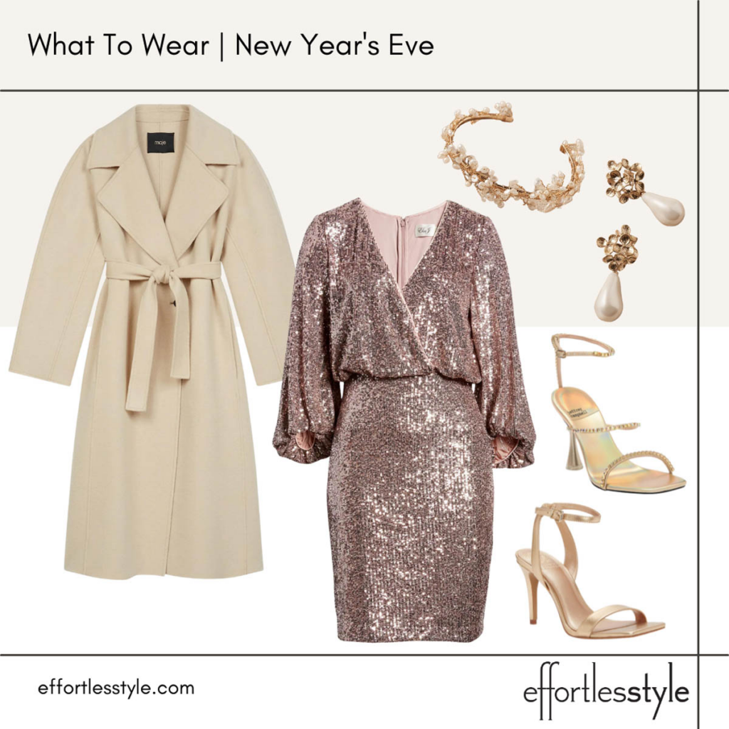 What to Wear New Year's Eve Sequin Balloon Sleeve Cocktail Dress Look