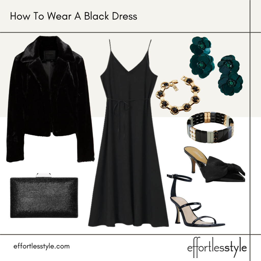 Take Your Black Midi Dress Up a Notch Faux Fur Jacket & Black Dress