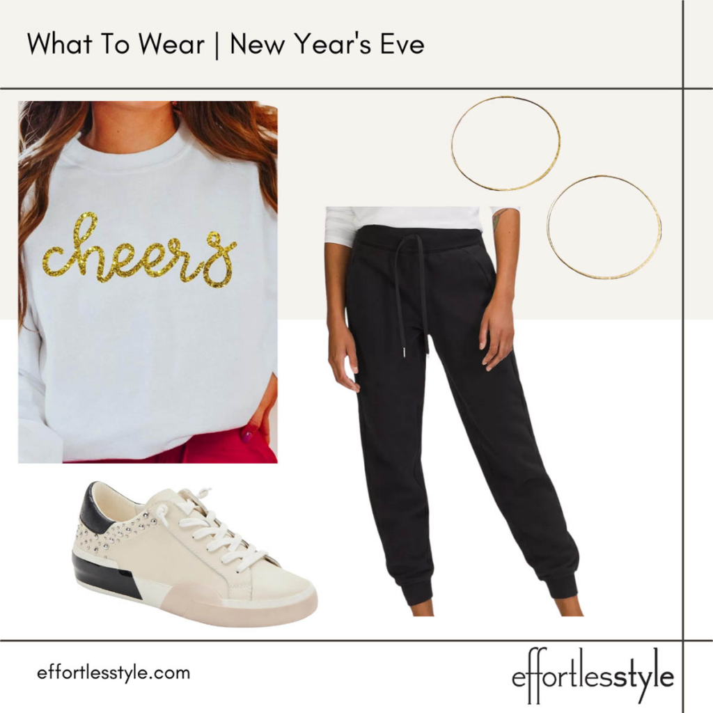 What to Wear New Year's Eve lounging at home outfit sweatshirt joggers