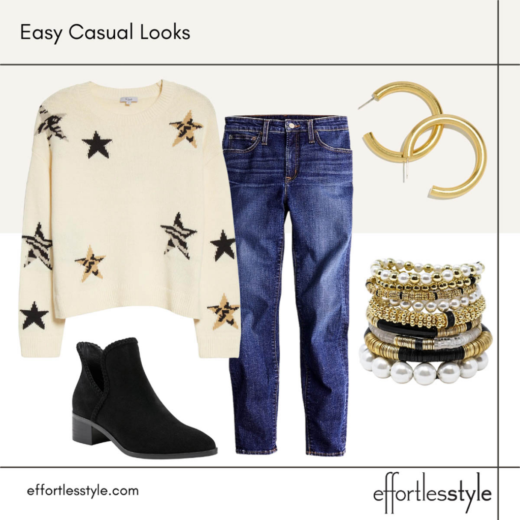 Easy Casual Looks Animal Star Sweater & Toothpick Skinny Jean Outfit