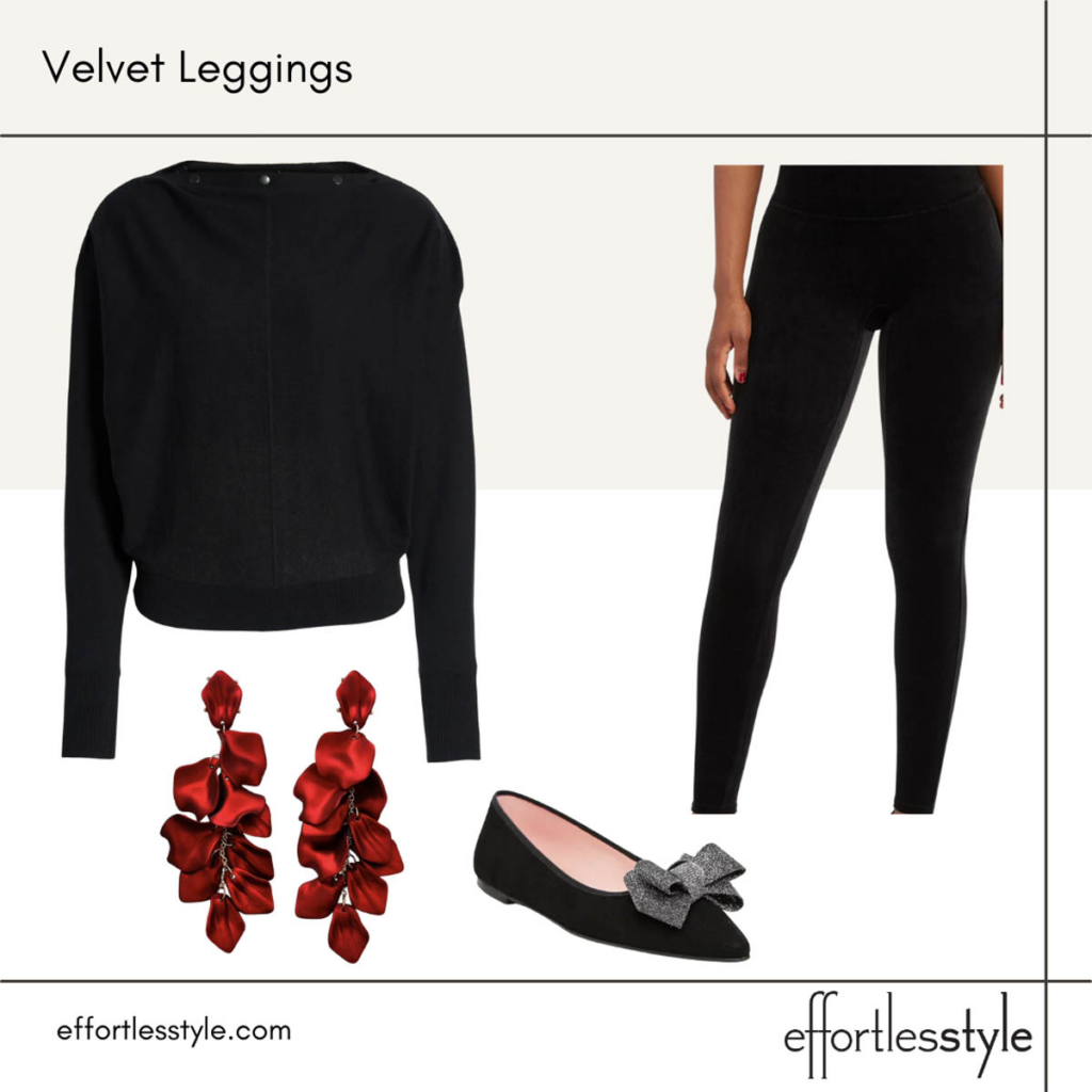 Velvet Leggings Look Black Sweater + Black Velvet Leggings Outfit