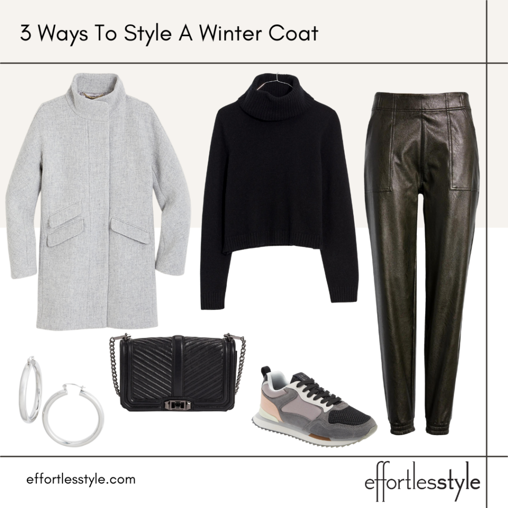 3 Ways to Style a Winter Coat Grey Coat Outfit Grey Coat + All Black 