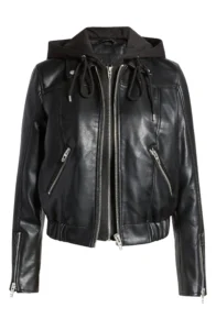Faux Leather Bomber Jacket with Removable Hood Capsule Collection