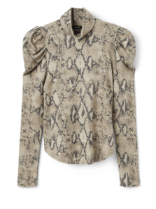 Snakeskin Print Shirred Sleeve Turtleneck Top Winter Capsule Wardrobe
