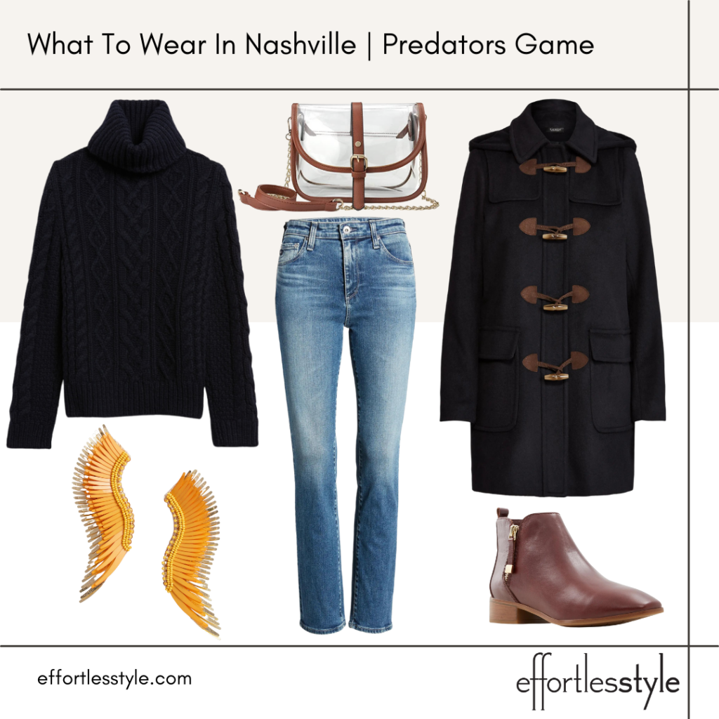 What to Wear to a Nashville Predators Hockey Game Chunky Sweater Look