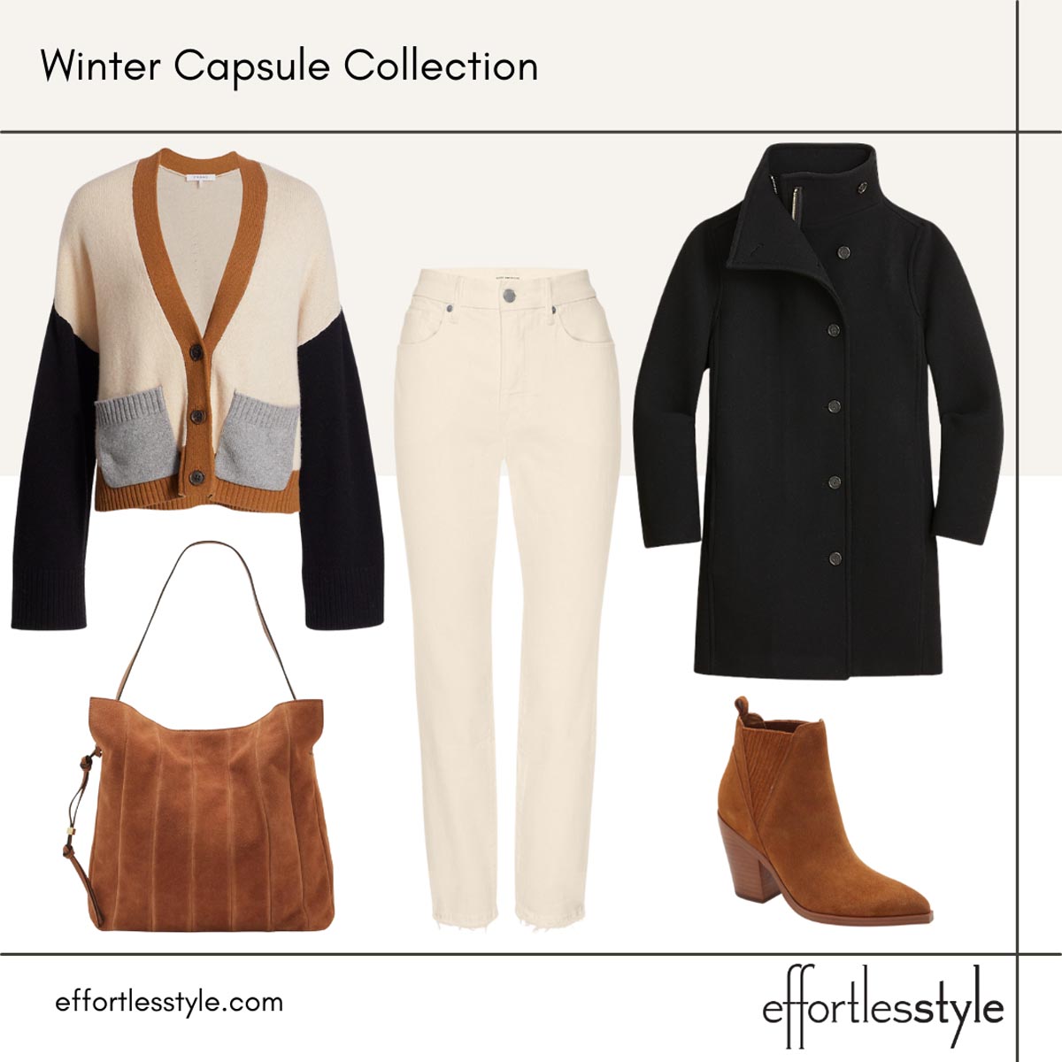 Colorblock Cashmere Cardigan Outfit Women's Winter Capsule Wardrobe