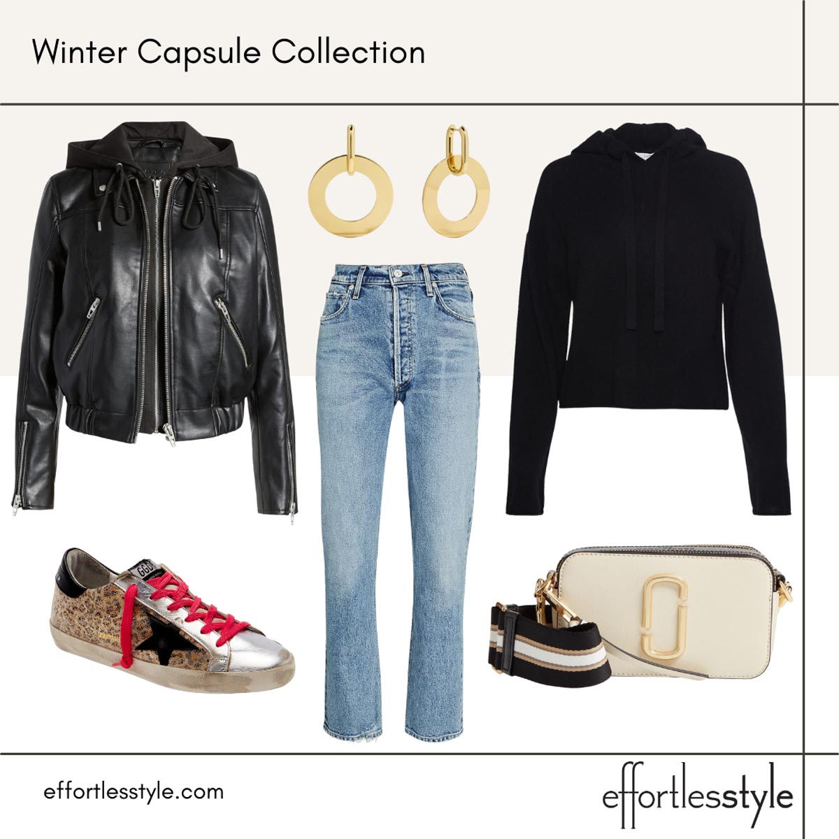 Casual Winter Capsule Wardrobe Faux Leather Jacket Outfit How to Wear