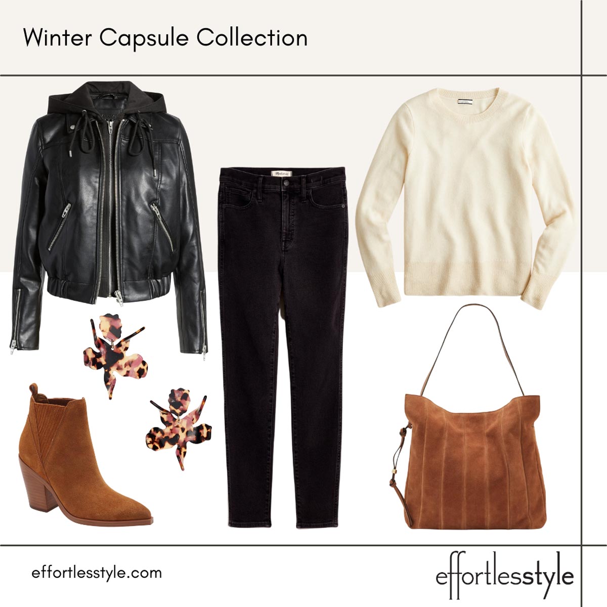 Casual Winter Capsule Wardrobe Faux Leather Jacket Outfit How to Wear
