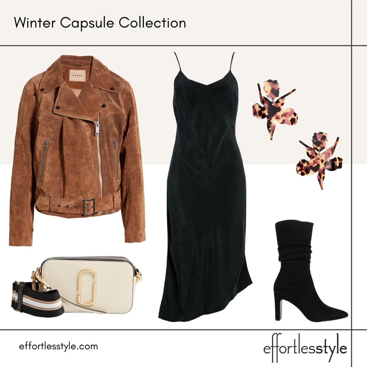 Casual Winter Capsule Wardrobe Suede Moto Jacket Outfit How to Wear