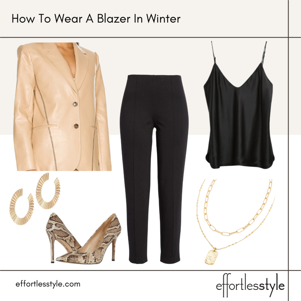 How to Wear a Blazer in Winter Beige Leather Blazer Outfit Inspiration