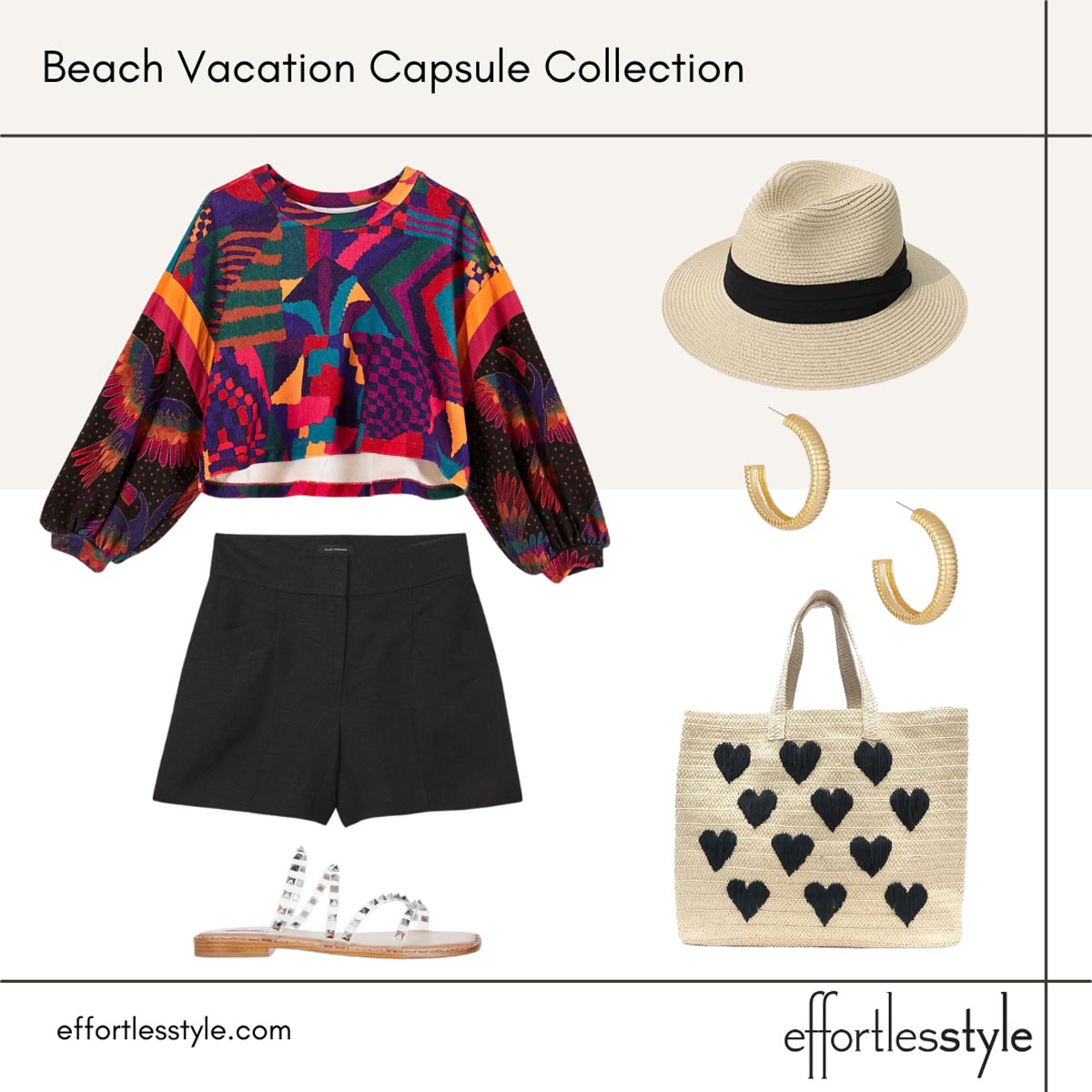 Beach vacation capsule styled looks patterned sweatshirt printed sweatshirt how to wear a sweatshirt with shorts styling shorts for spring fun beach looks