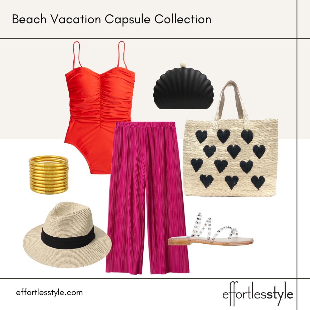 Beach vacation capsule styled looks swimsuit strapless swimsuit how to wear a swimsuit with palazzo pants how to go from beach to lunch what to wear from pool to lunch