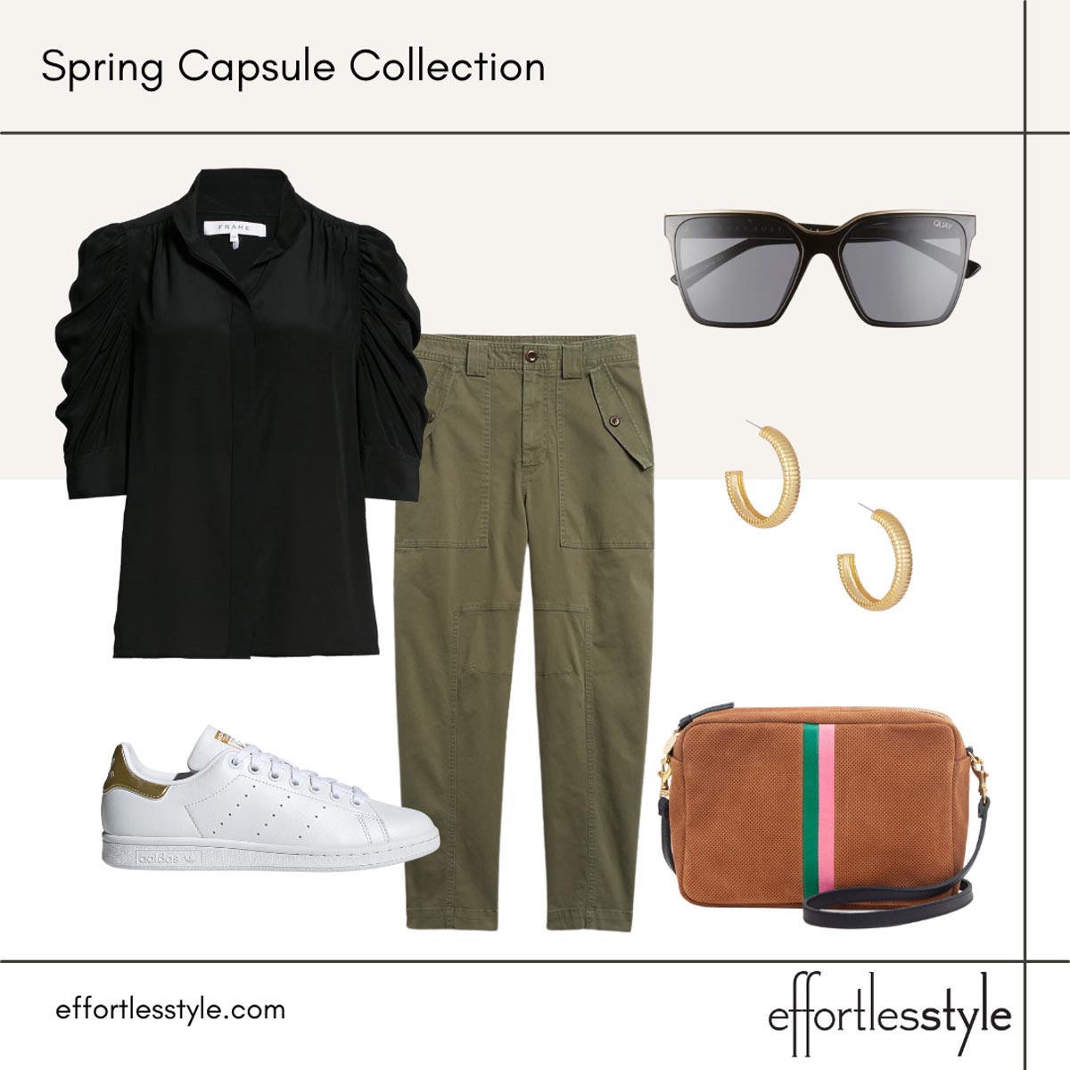 styled looks for silk short sleeve blouse how to style cargo pants fun crossbody for spring how to wear sneakers