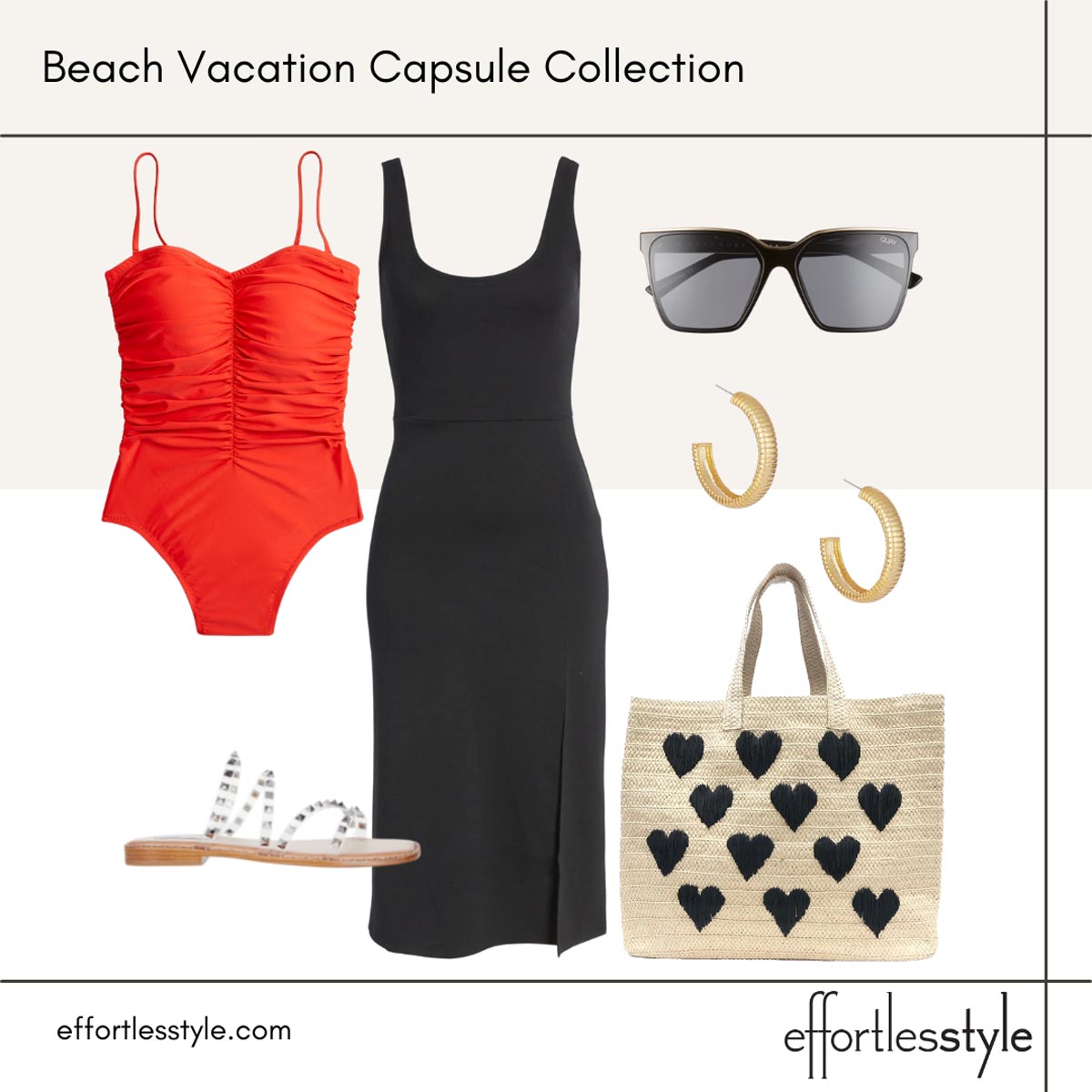Styled beach looks styled looks for pool what to wear at a resort resort wear how to wear a midi dress at the beach everyday gold hoops clear sandals embellished sandals