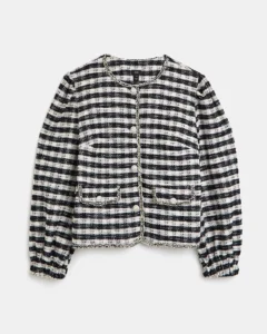boucle cardigan checked cardigan black and white checked cardigan
