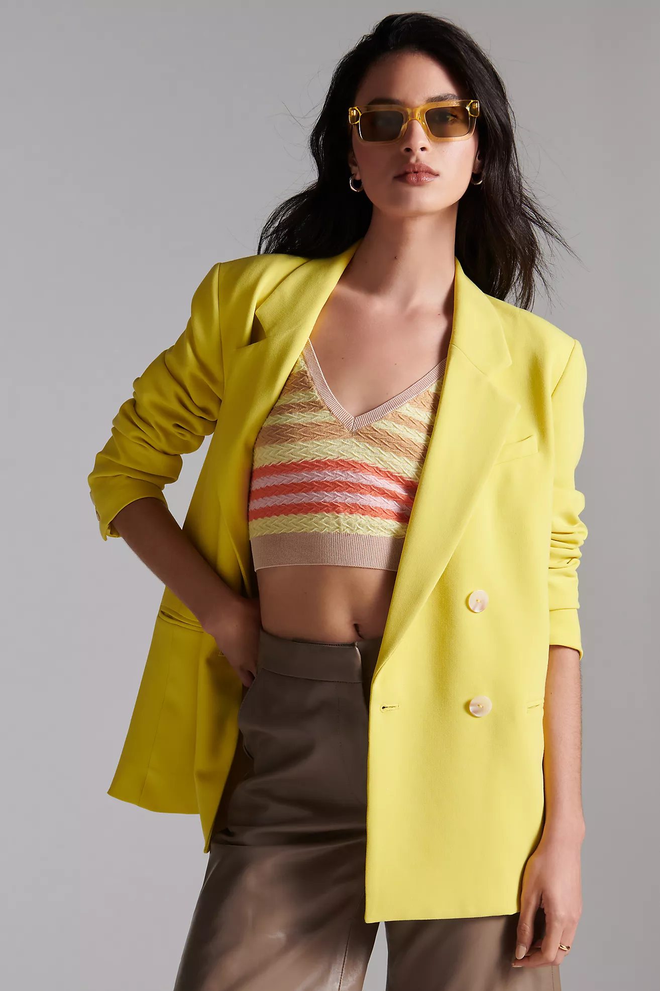 Spring trend update: solar colors yellow blazer how to wear yellow double breasted blazer for spring