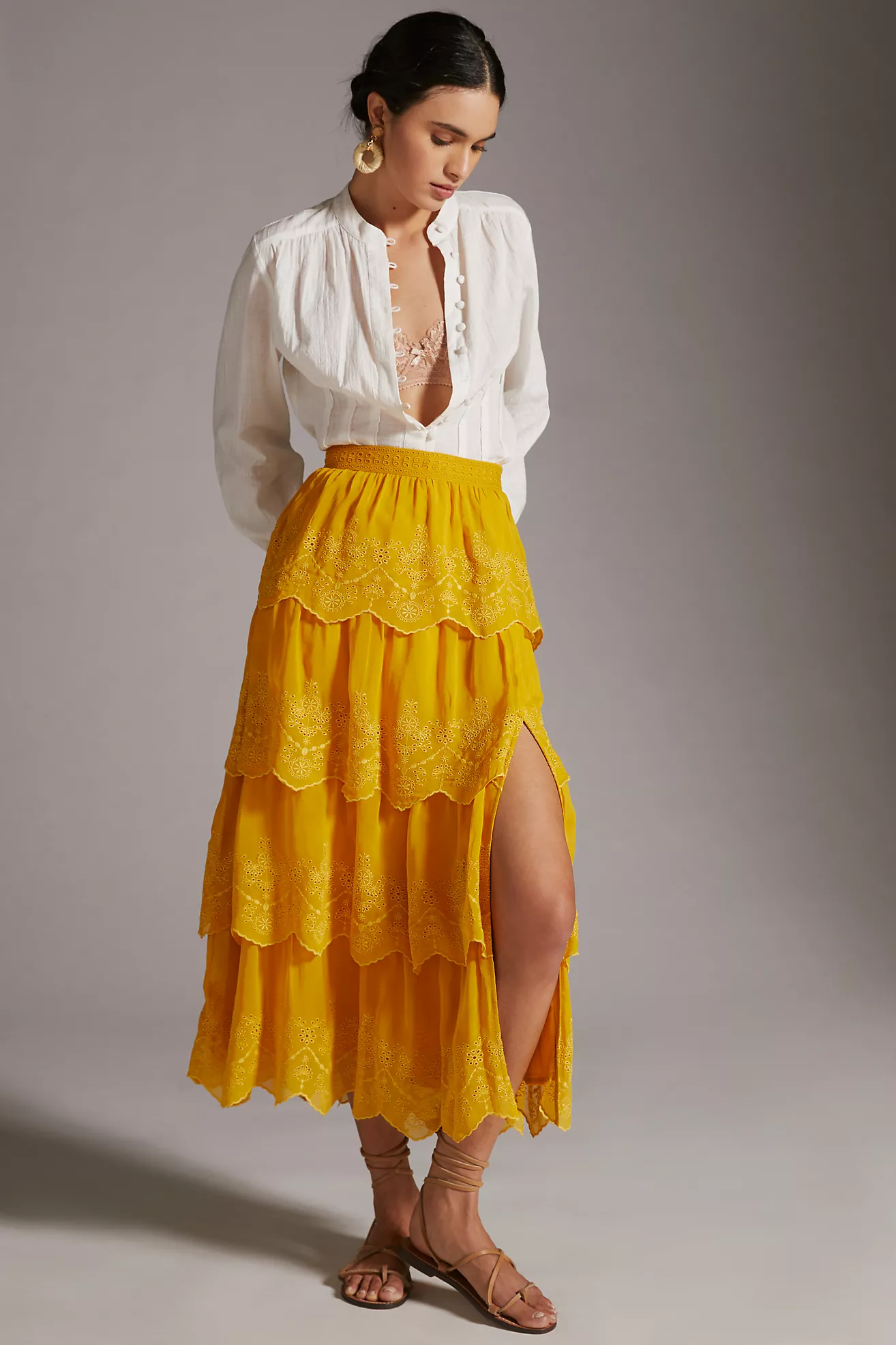 tiered lace midi skirt yellow skirt for spring marigold skirt for summer fun skirt for summer pretty skirt for spring
