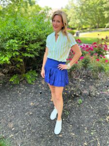 How To Wear Sneakers For Summer ruched skirt how to wear a short skirt in your 40s how to style sneakers with a skirt how to wear a skirt and sneakers age appropriate summer style in in your 40s