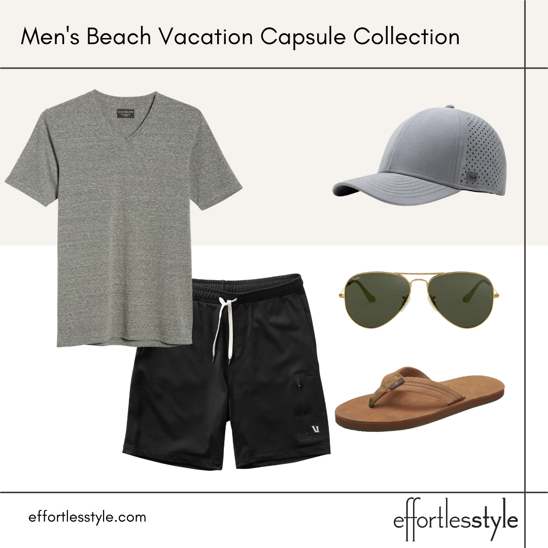 how to style a men's v-neck tee shirt with athletic shorts how to wear a v-neck tee at the beach