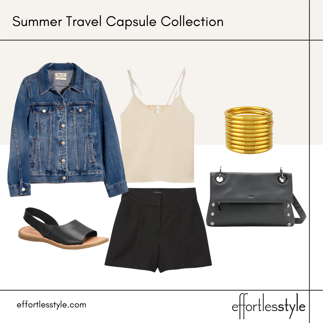 Summer Travel Capsule Styled Looks - Part 1 camisole and black shorts how to wear a camisole with shorts how to style shorts in your 40s