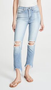cropped light wash distressed jeans how to wear distressed jeans in your 40s how to style ripped jeans in your 40s