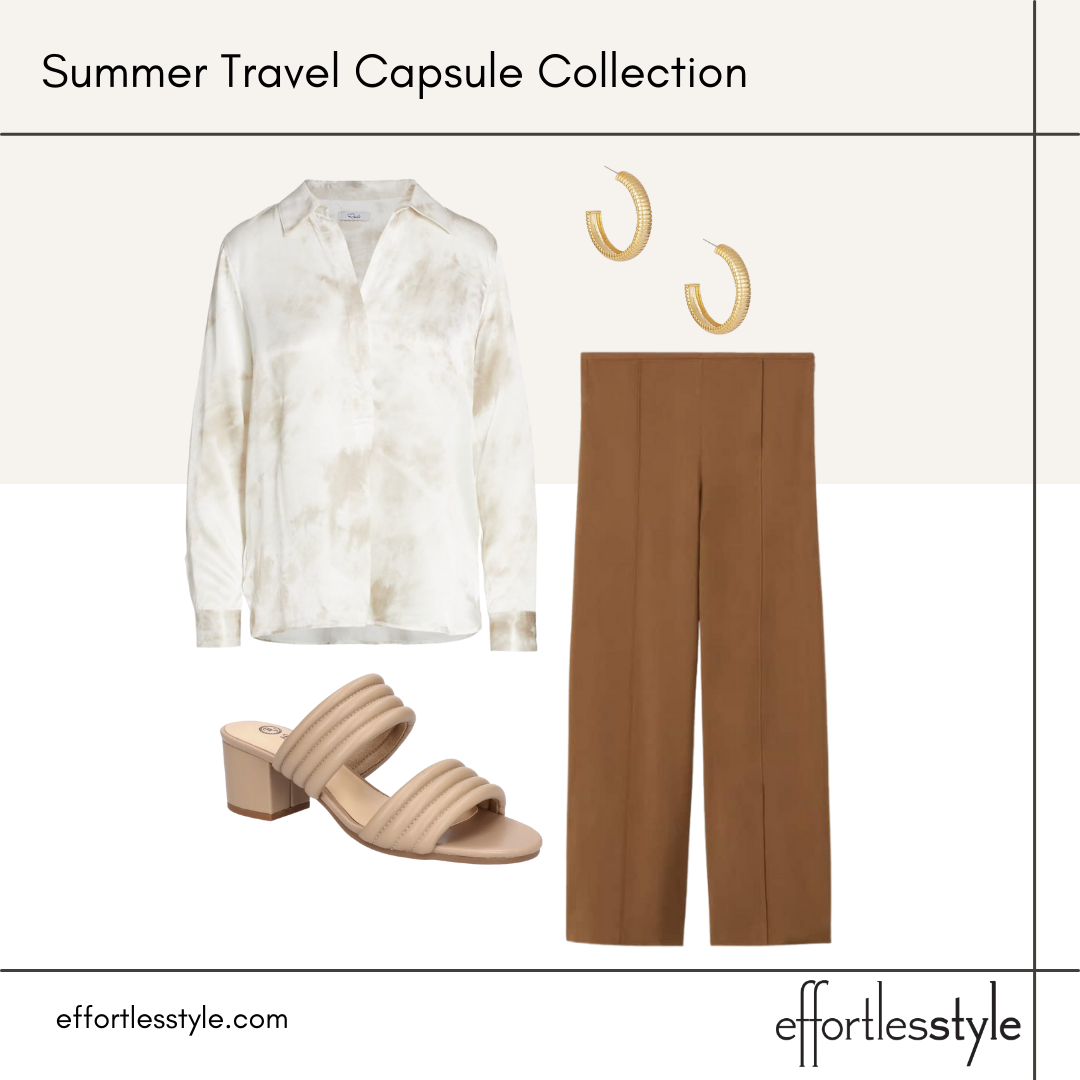 Summer Travel Capsule Styled Looks - Part 2 long sleeve blouse and wide leg pants sophisticated look for dinner out date night look for summer