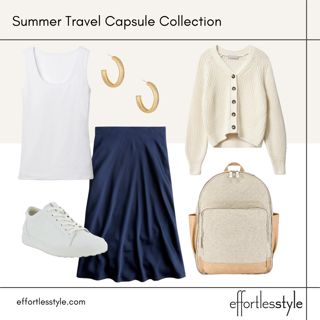 Summer Travel Capsule Styled Looks - Part 2 scoopneck tank and midi skirt how to wear a midi skirt with sneakers casual midi skirt look