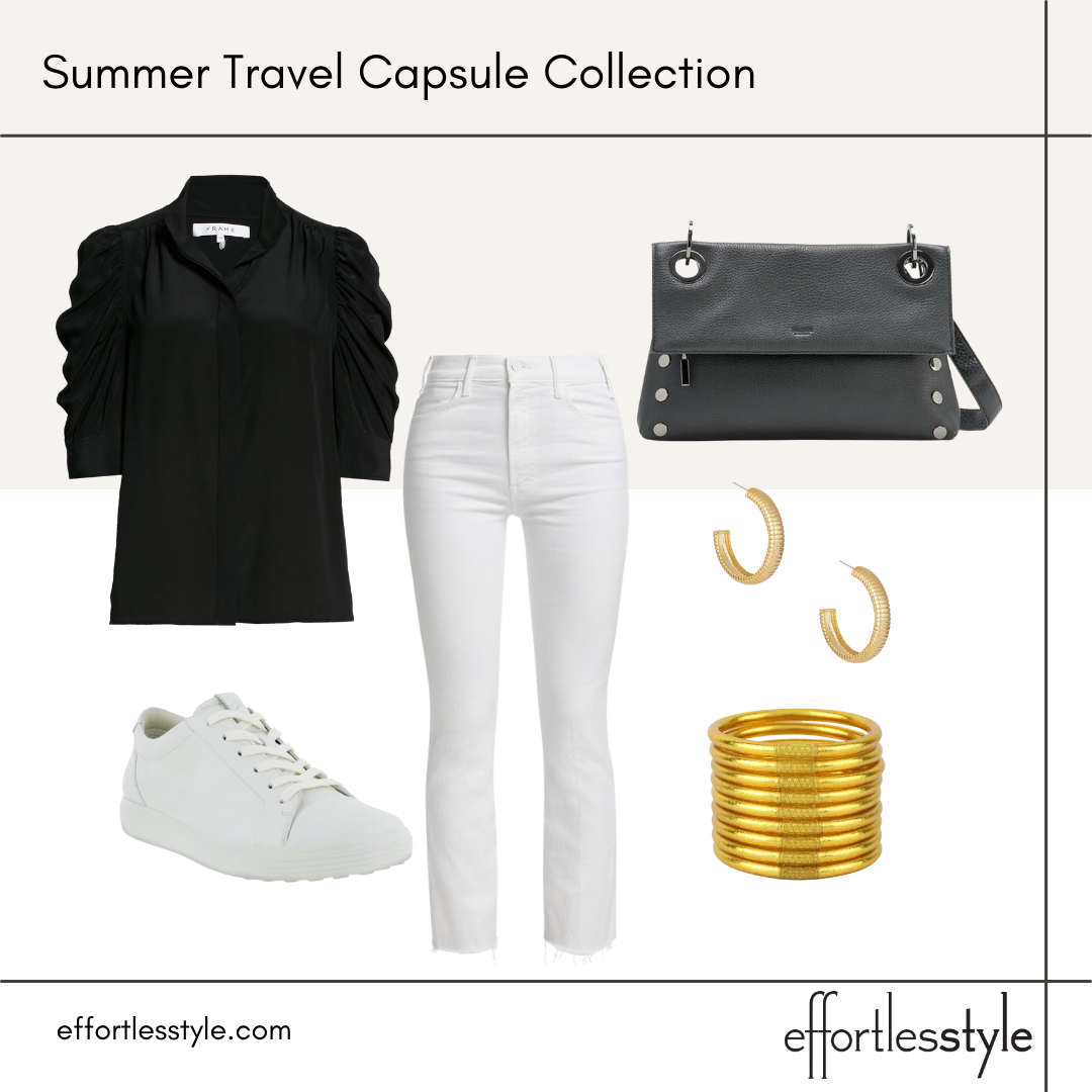 how to wear black and white how to wear sneakers with white jeans dressy casual look for traveling cute and comfortable look for summer travel