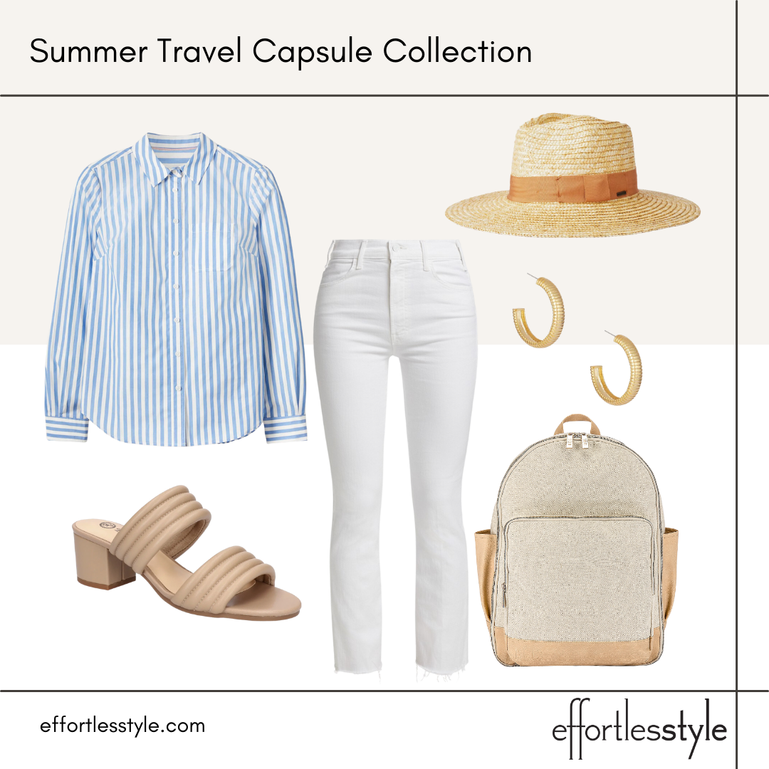 button-up shirt and white jeans stylish and comfortable heels for walking affordable sandals good heeled sandals for traveling how to style white jeans how to style a button-down shirt