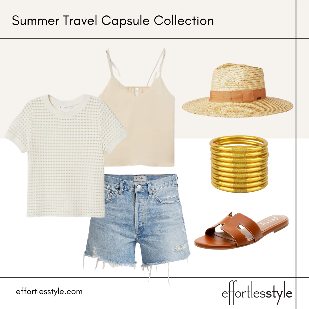 Summer Travel Capsule Styled Looks - Part 2 textured tee and denim shorts how to style denim shorts how to wear cutoffs in the summer