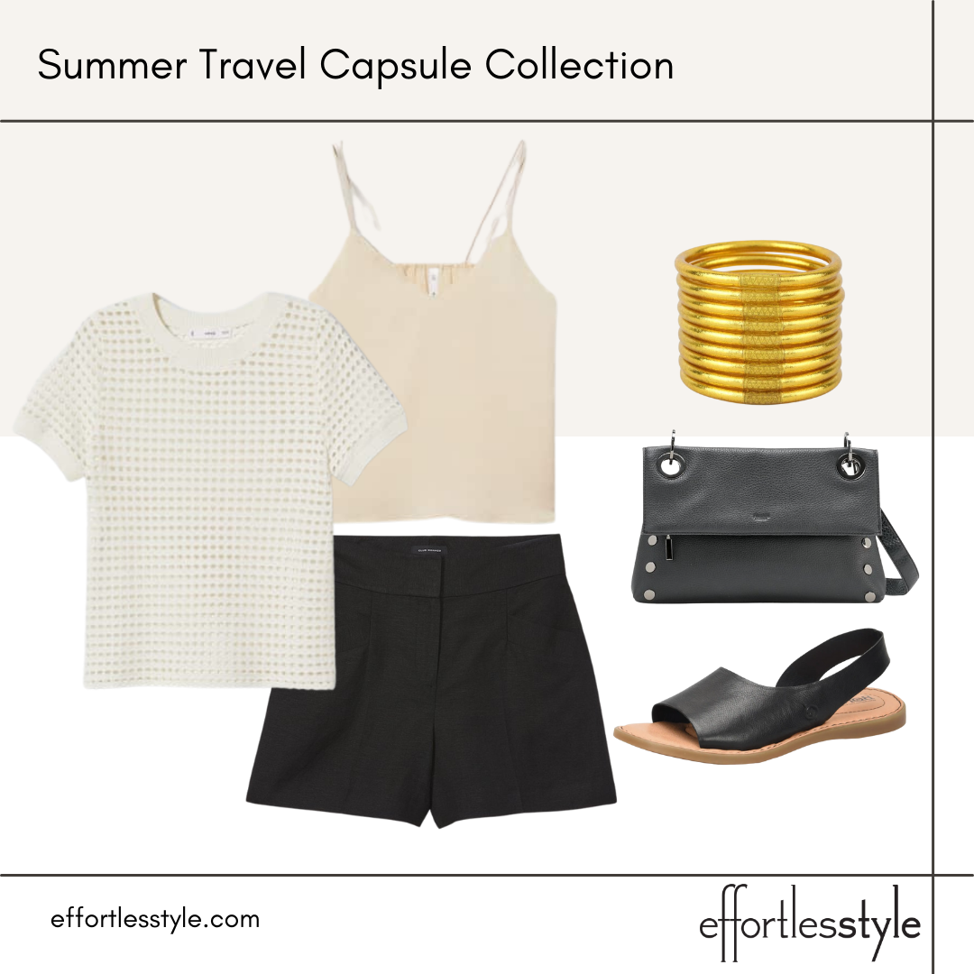 textured tee and black shorts how to add texture to your wardrobe how to style white and black age appropriate shorts how to style shorts in your 40s