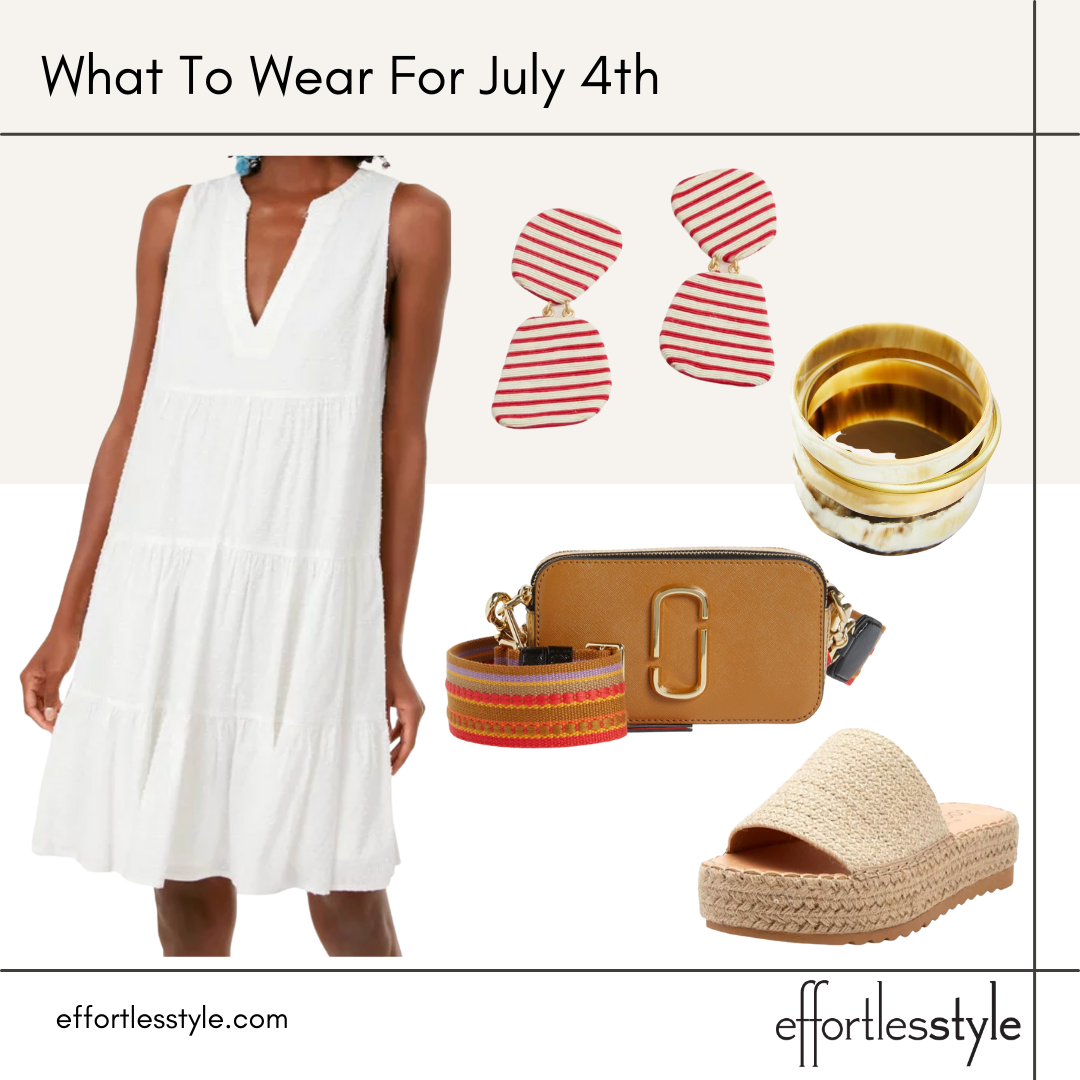 how to style a white dress for July 4th how to wear a white dress in summer fun summer accessories on trend accessories for summer statement earrings for July 4th