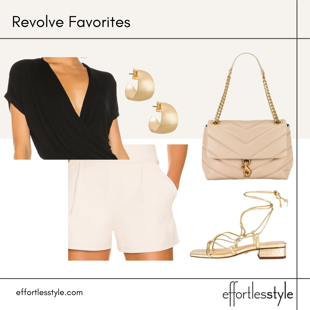 The Best Late Summer Pieces At Revolve v-neck dressy tee and shorts how to style shorts how to dress shorts up black and white look how to colorblock