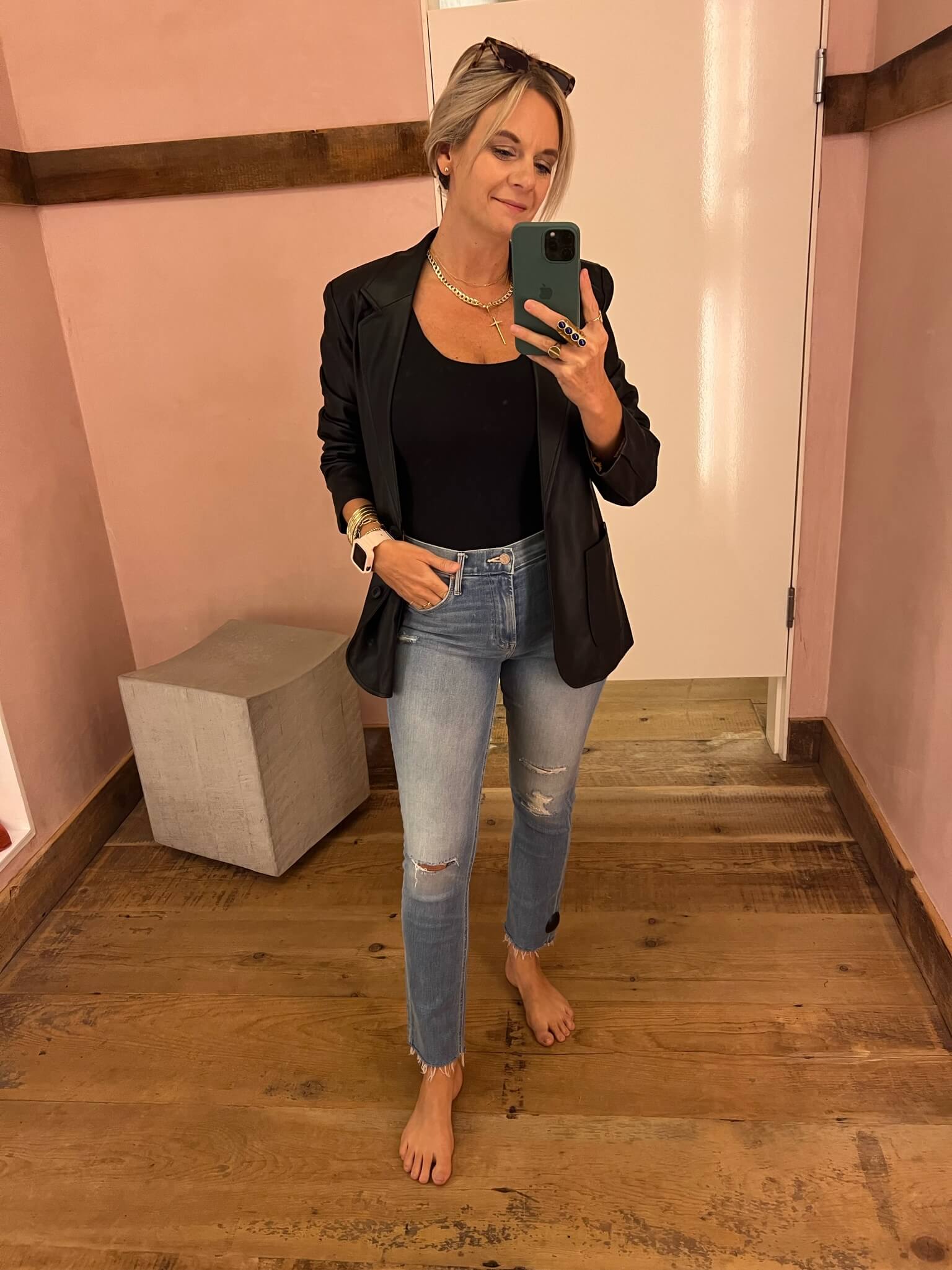 Nashville Stylists Talk Casual Jackets For Fall single breasted faux leather blazer coated blazer how to wear a black blazer edgy blazer for fall