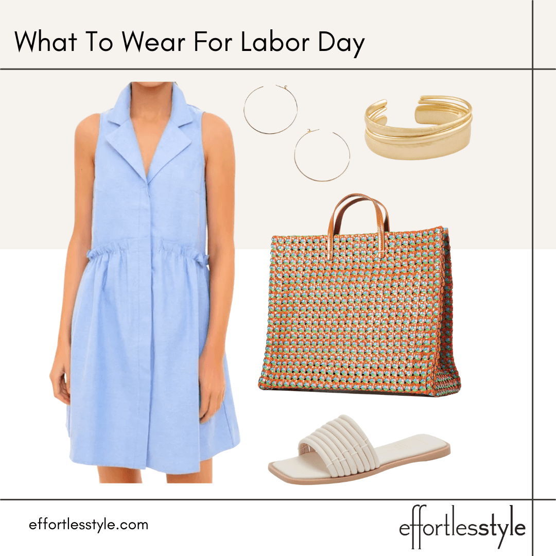 style inspiration for a cookout with neighbors go-to summer dress how to style a summer dress fun end of summer accessories woven tote bag