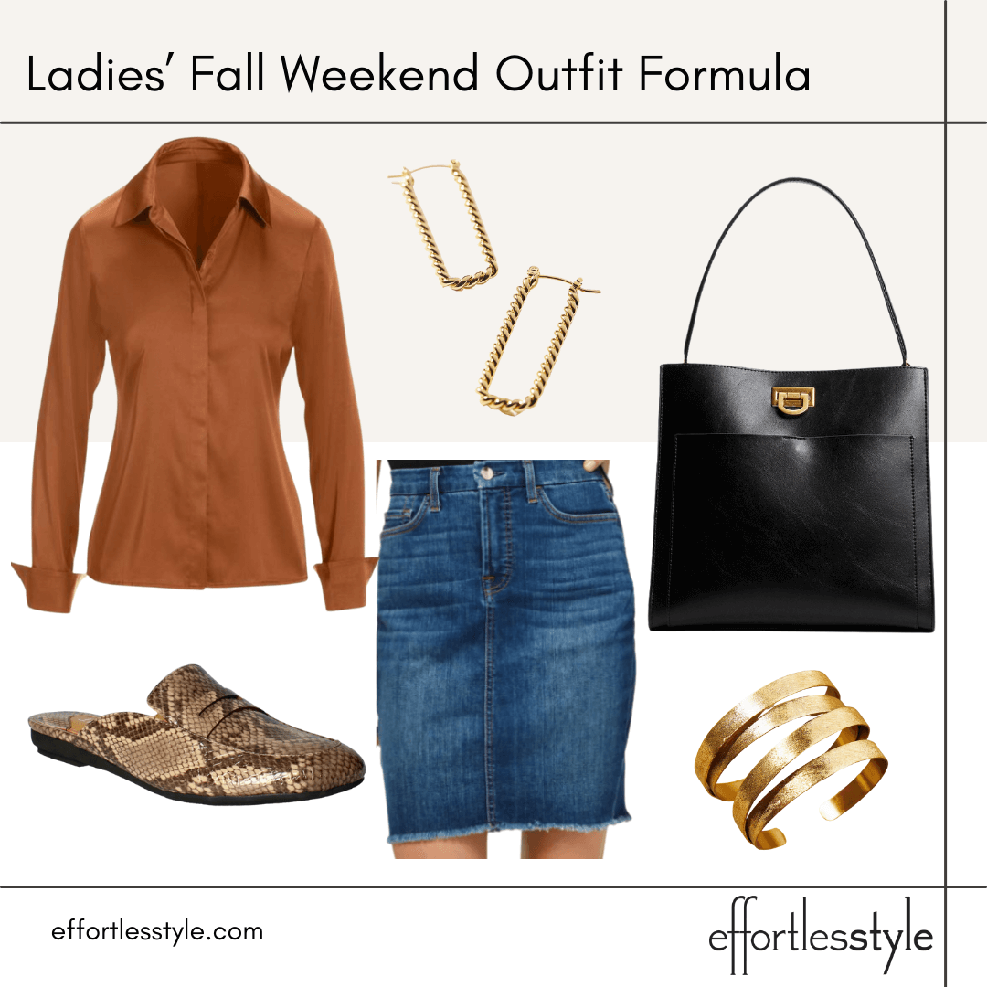 Ladies’ Fall Weekend Outfit Formula blouse and jean skirt how to style a jean skirt for fall how to wear a jean skirt on the weekend what to wear on the weekend what to wear running errands nashville personal stylists share weekend outfit inspo personal stylists talk about what to wear on the weekend in the fall