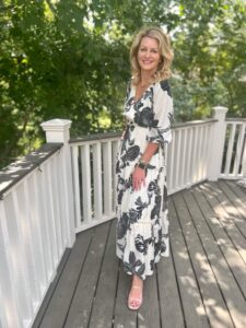 black and white printed tiered ruffle maxi dress wedding attire what to wear for an afternoon wedding date night dress