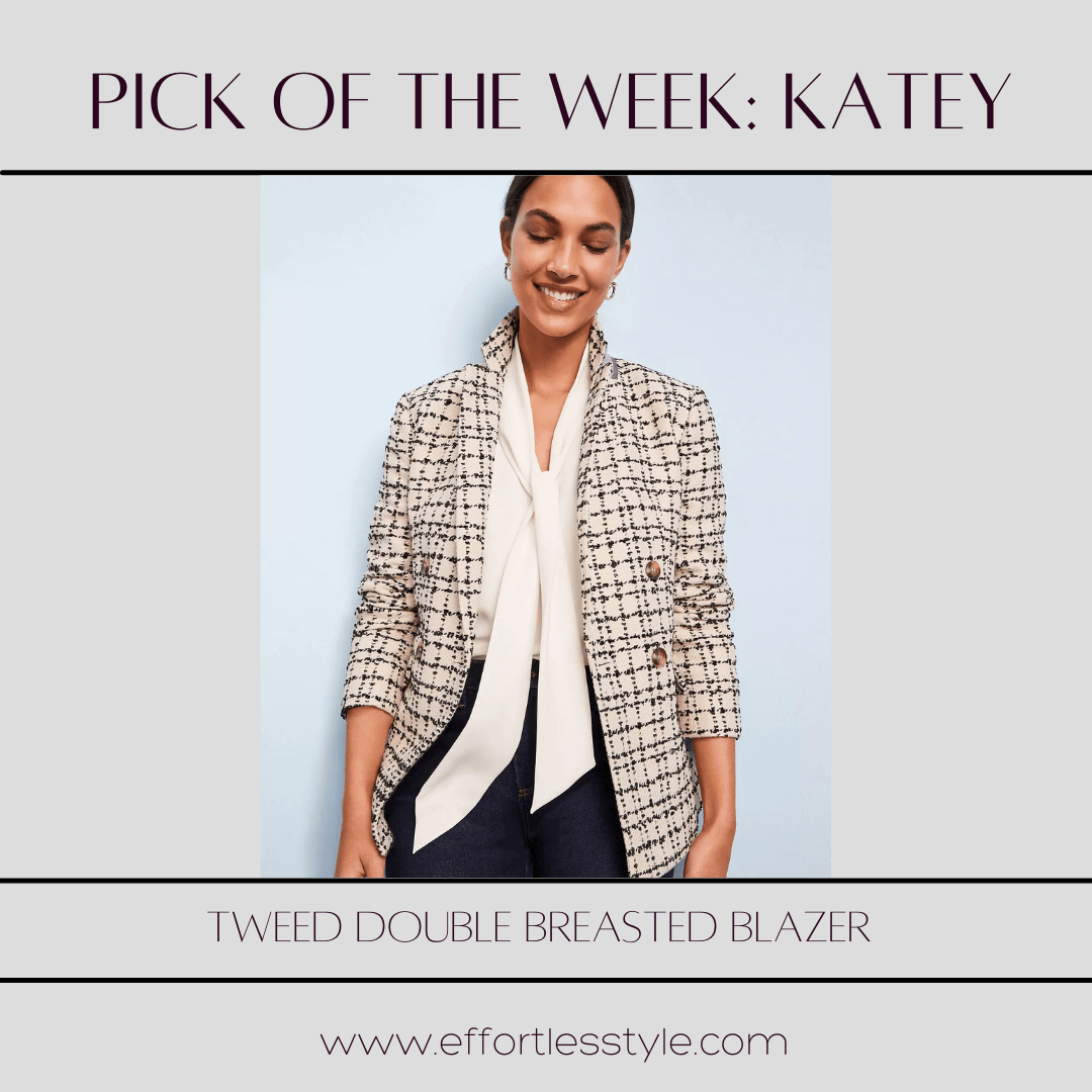 August Favorites From Our Nashville Personal Stylists tweed double breasted blazer patterned blazer for fall affordable blazer high quality tweed blazer what to wear for work