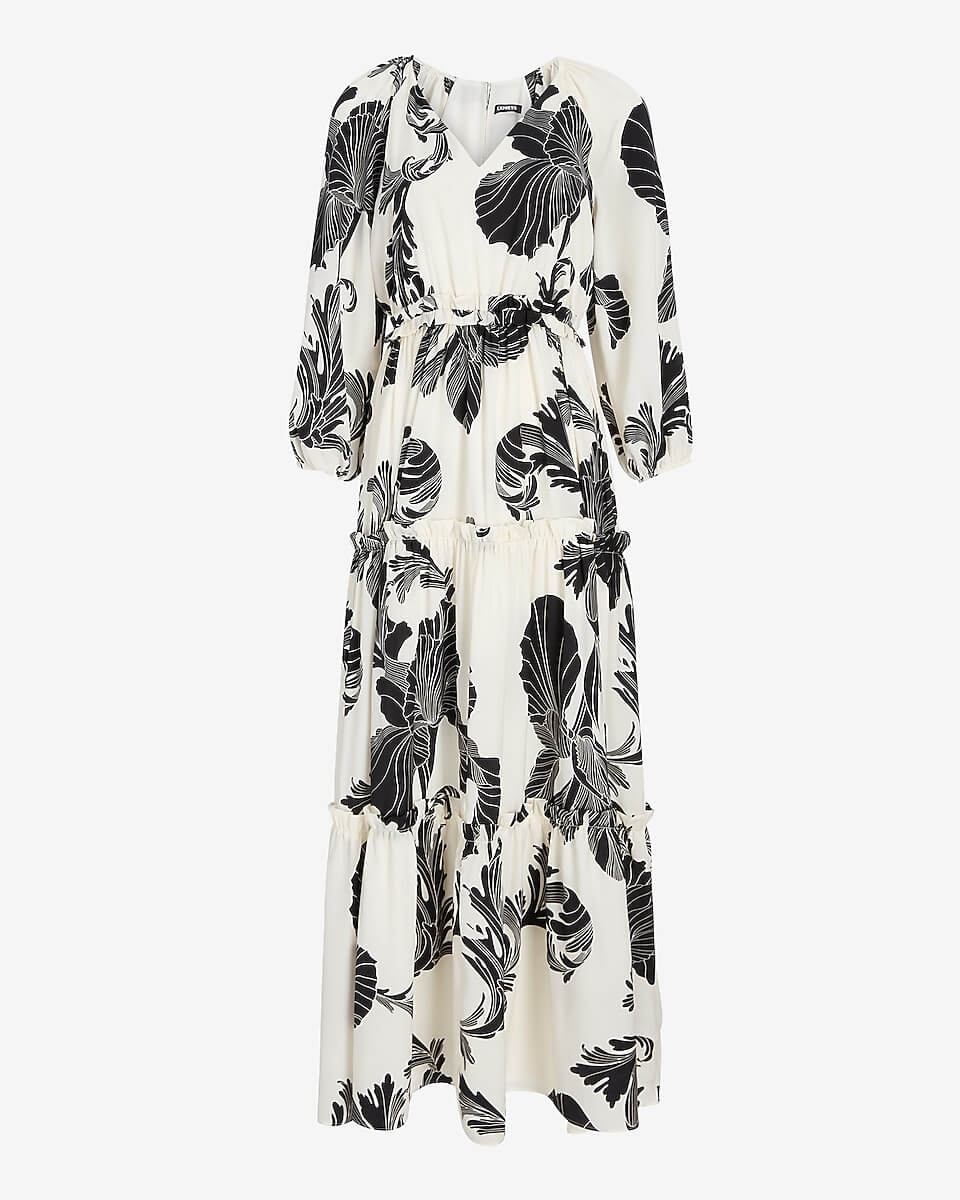 The Best Early Fall Pieces At Express printed tiered ruffle dress