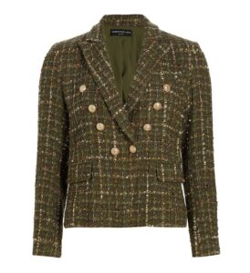 The Best Early Fall Pieces By Generation Love tweed double breasted blazer green tweed blazer for fall how to wear metallic during the day how to dress a blazer down with jeans