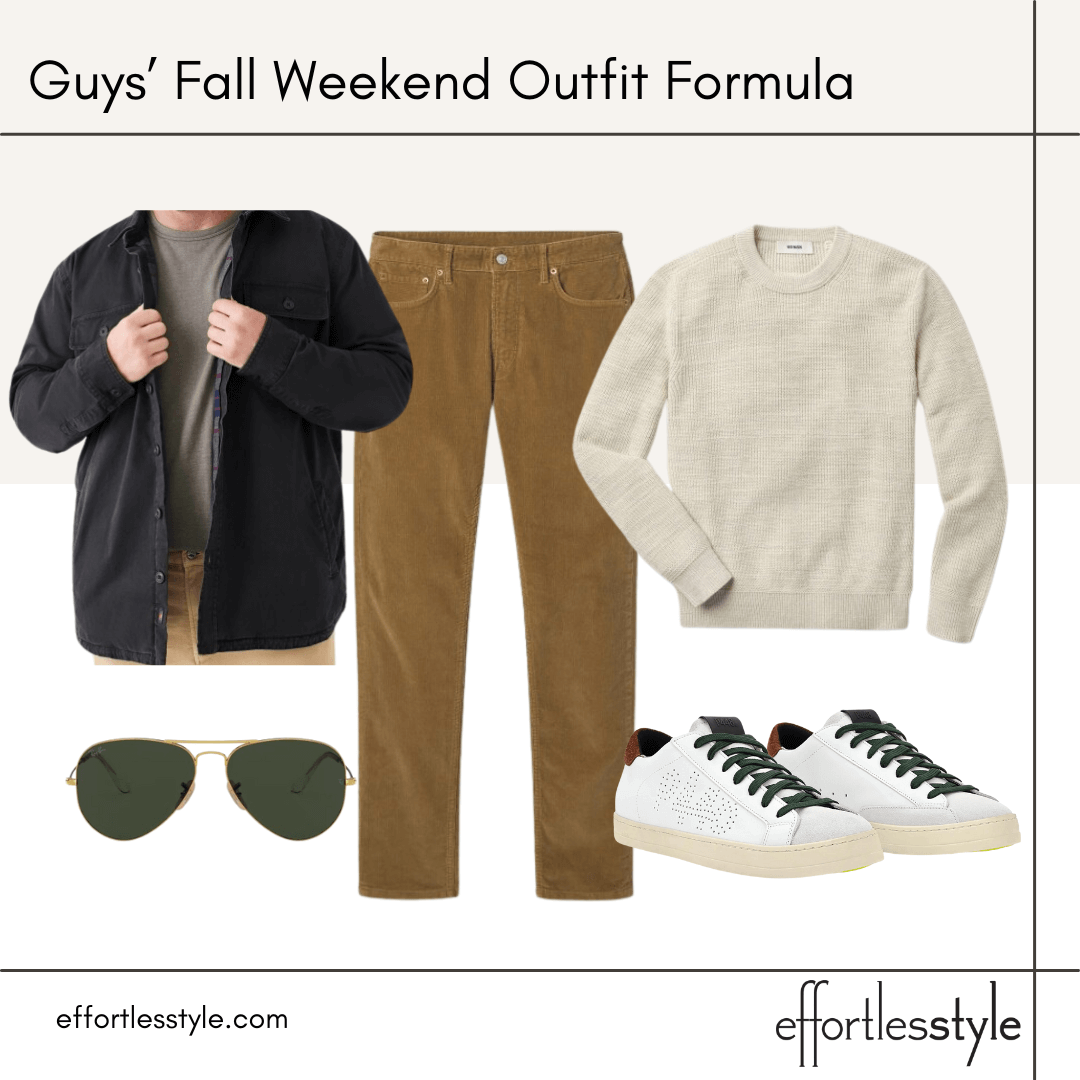 Guys’ Fall Weekend Outfit Formula CPO jacket and cord jeans how to style a men's CPO jacket how to style men's white sneakers how to style cord jeans how to wear corduroy pants