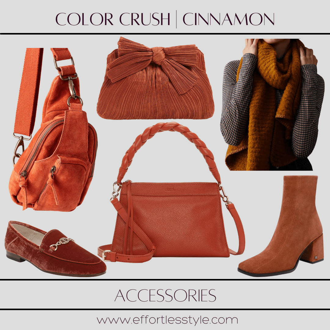 Color Crush: Cinnamon accessories how to add cinnamon into your wardrobe with accessories personal stylists share favorite cinnamon colored accessories nashville stylists share favorite rust accessories how to accessorize with the color rust