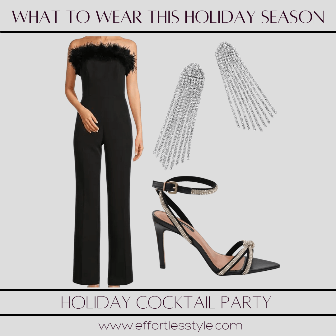 What To Wear To A Holiday Party Every Day Of The Week holiday cocktail party what to wear to a cocktail party this holiday season style inspiration for a holiday cocktail party what to wear to a Christmas cocktail party how to accessorize a jumpsuit
