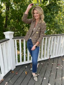 3 Pairs Of Jeans You Need This Season plaid blazer and straight leg jeans how to wear mules with straight leg jeans how to wear a blazer with mules personal stylists share favorite straight leg jeans