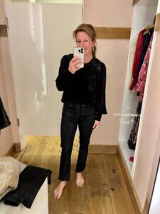 The Best Holiday Pieces At Anthropologie long sleeve embellished blouse how to wear all black for a holiday party how to style a black blouse for the holidays how to add a little sparkle to your holiday look how to accessorize all black