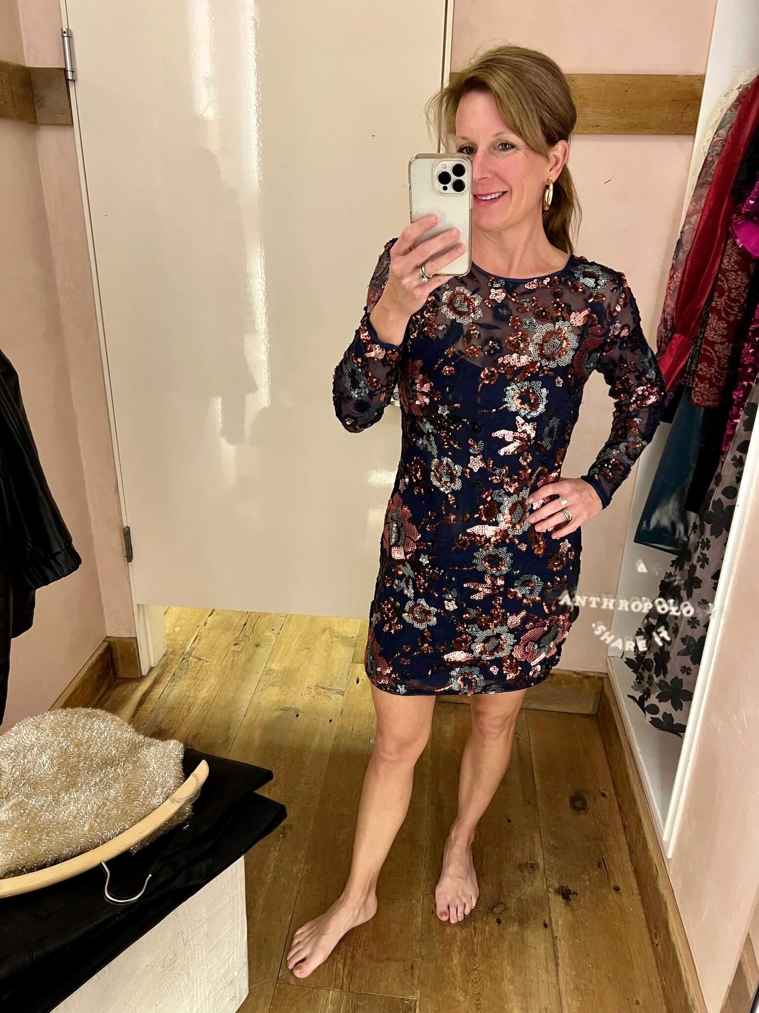 The Best Holiday Pieces At Anthropologie long sleeve sequin sheath dress how to wear sequins this holiday season Nashville personal stylists share favorite cocktail dresses for the holidays what to wear for New Years Eve