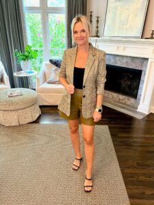 October Favorites From Our Nashville Personal Stylists plaid blazer and leather shorts how to style a blazer with shorts how to wear a plaid blazer affordable plaid blazer for fall