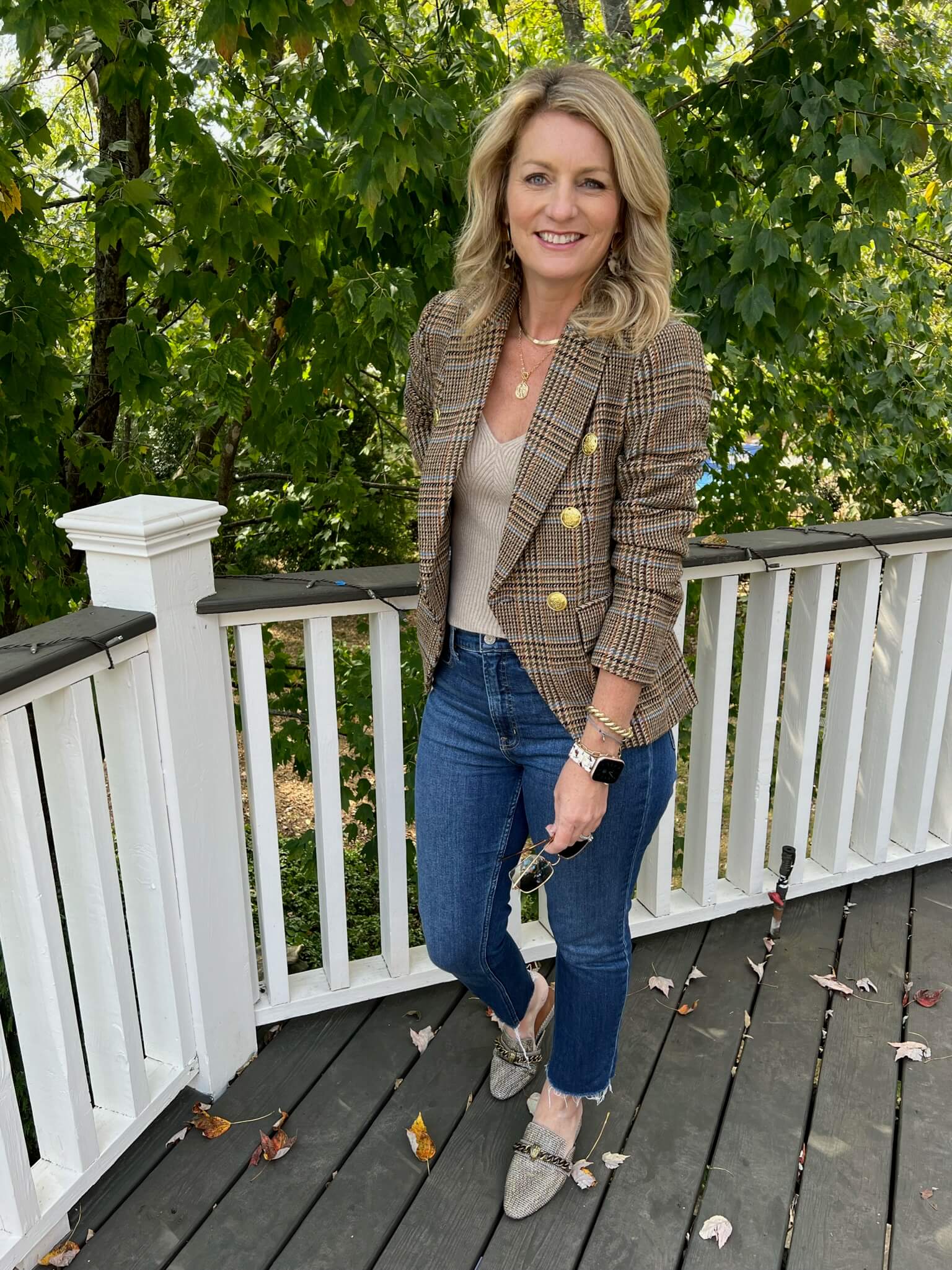 October Favorites From Our Nashville Personal Stylists plaid blazer and sweater tank how to style a sweater tank how to wear a blazer with jeans how to wear jeans to work