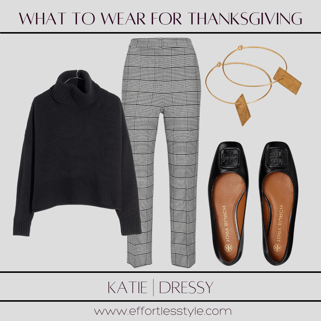 Nashville Personal Stylists: What To Wear For Thanksgiving turtleneck sweater and ankle pants how to style ankle pants how to wear ballet flats how to wear plaid pants what to wear for a dressier thanksgiving dinner